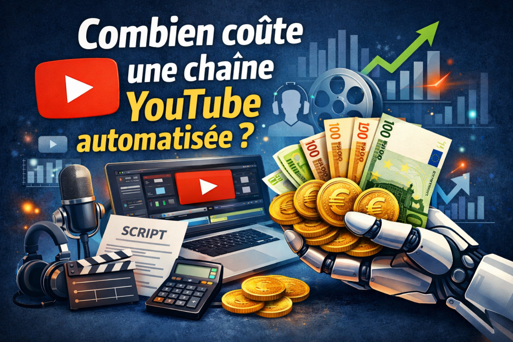 coût d’une chaîne YouTube automatisée avec outils IA, montage vidéo et revenus YouTube