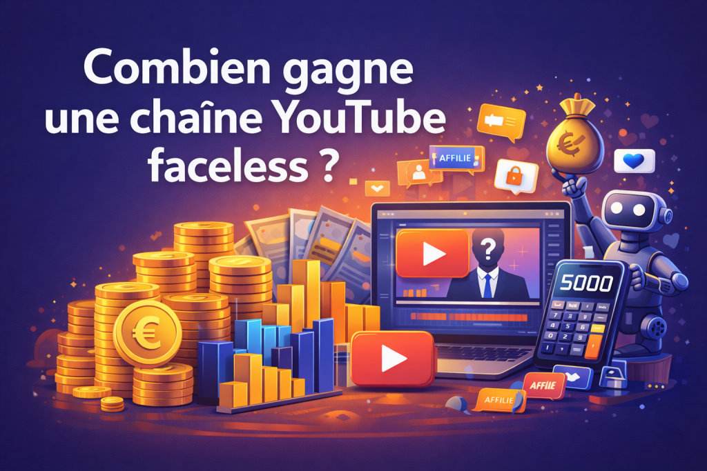 combien gagne une chaîne YouTube faceless avec revenus publicitaires et monétisation YouTube