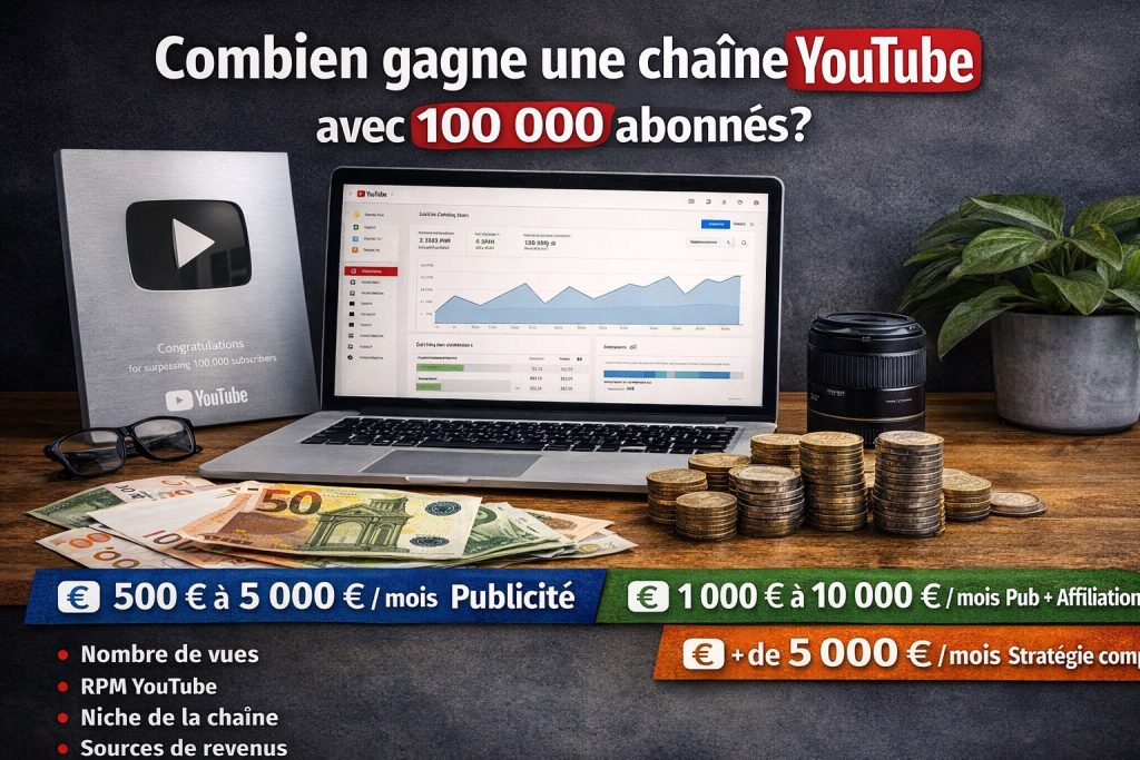 Combien gagne une chaîne YouTube avec 100 000 abonnés revenus estimation YouTube