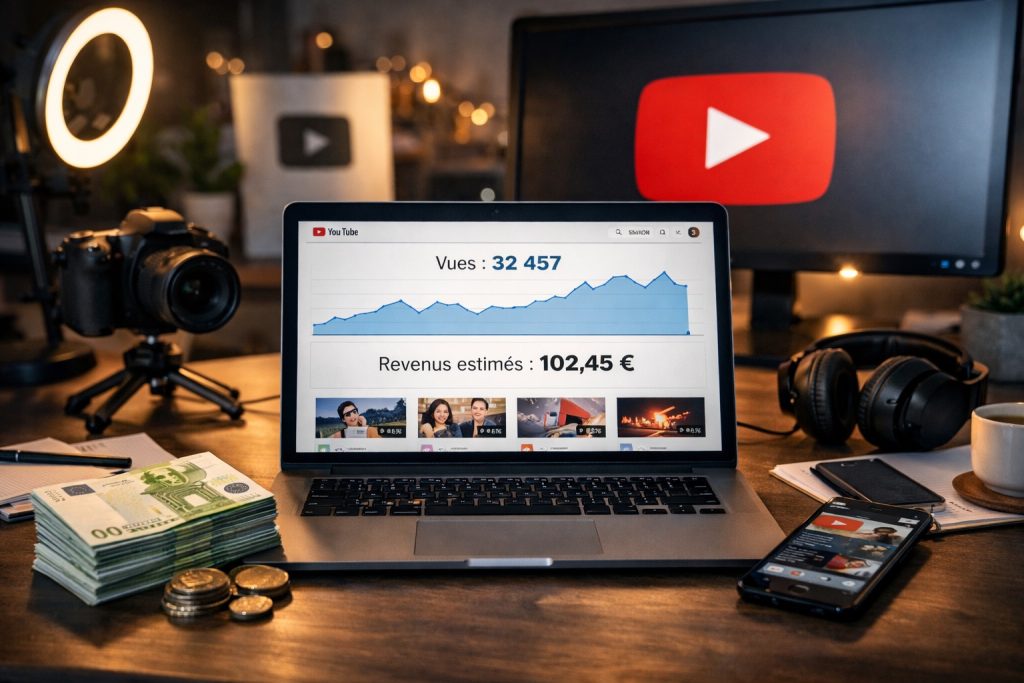 combien de vidéos faut-il pour gagner 100 euros sur YouTube avec exemple de revenus et statistiques