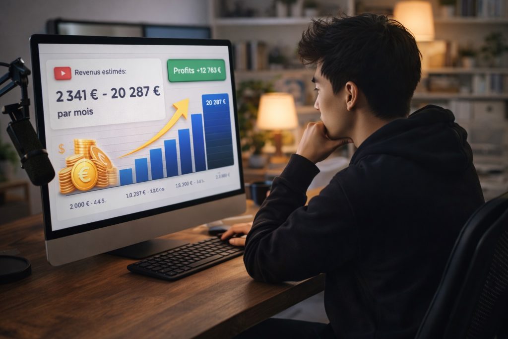 revenus YouTube pour 1 million de vues exemple avec graphique et gains entre 2000 et 20000 euros